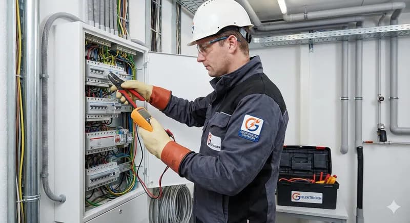 Gecertificeerde elektricien werkt veilig aan elektrische bedrading